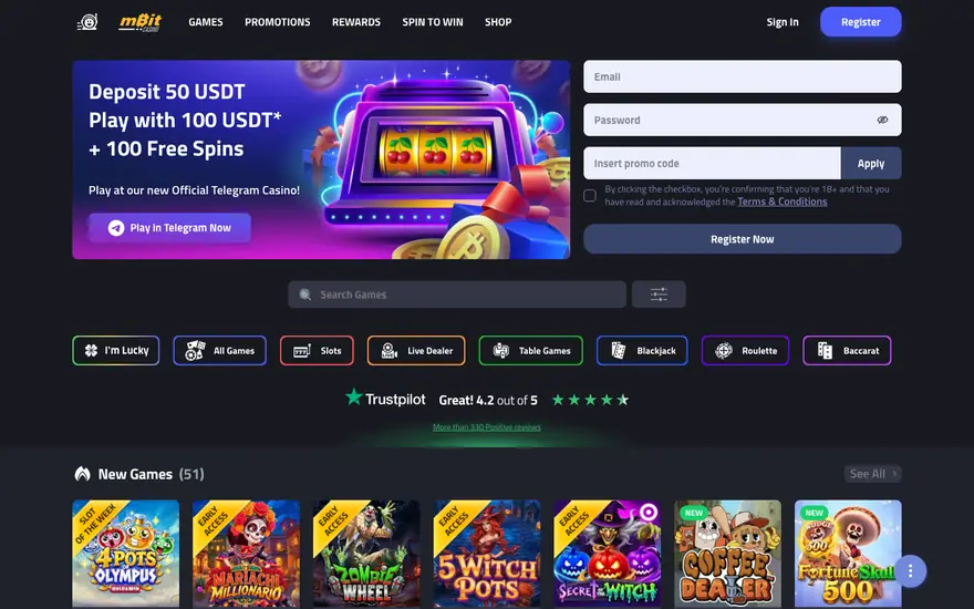 mBit Casino casino lobby